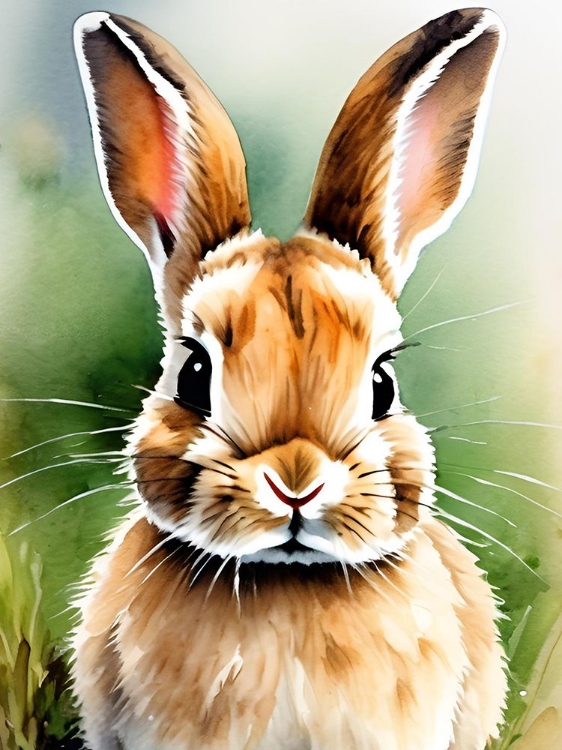 Picture of LITTLE RABBIT IN GRASS AQUARELL