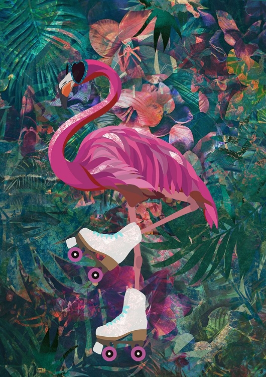 Picture of TROPICAL FLORAL JUNGLE - FLAMINGO ROLLERSKATING