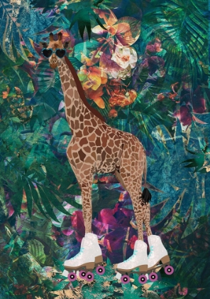 Picture of TROPICAL FLORAL JUNGLE - GIRAFFE ROLLERSKATING