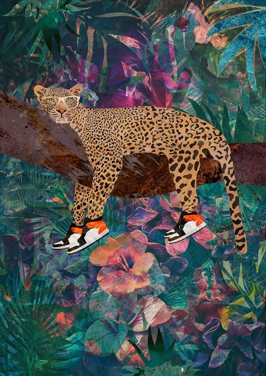 Picture of TROPICAL FLORAL JUNGLE - LEOPARD WEARING SHOES