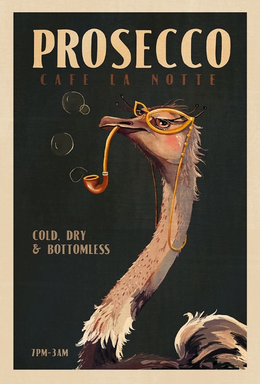 Picture of CUTE ART DECO PROSECCO POSTER OF AN OSTRICH