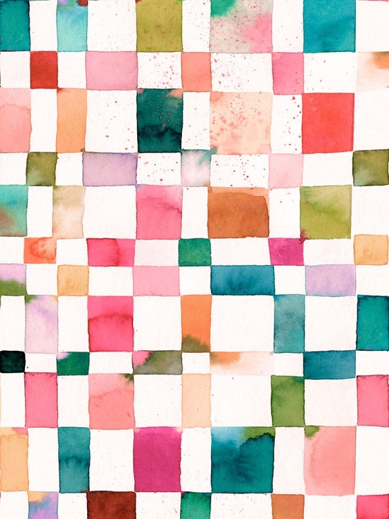 Picture of WATERCOLOR CHECKER ORANGE GREEN