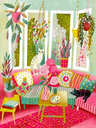 Picture of BOHEMIAN INTERIOR COLOURFUL CHUSHIONS AND TWO CATS