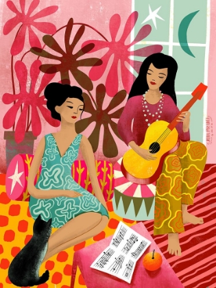 Picture of HOUSE MUSIC LADIES WITH GUITAR AND CAT