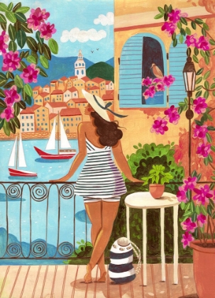 Picture of TRAVEL POSTER WOMAN IN SAINT-TROPEZ