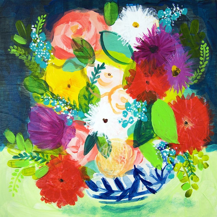 Picture of SUMMER BOUQUET WITH BLUE AND WHITE VASE III