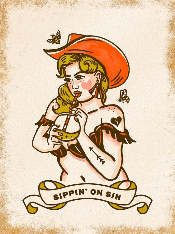 Picture of SIPPIN ON SIN CUTE A SASSY COWGIRL ART