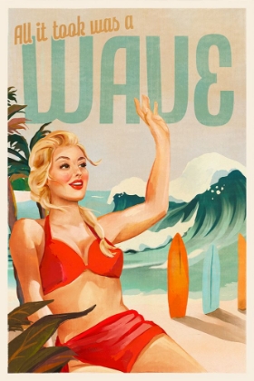 Picture of SURFING PINUP GIRL ON BEACH IN BIKINI