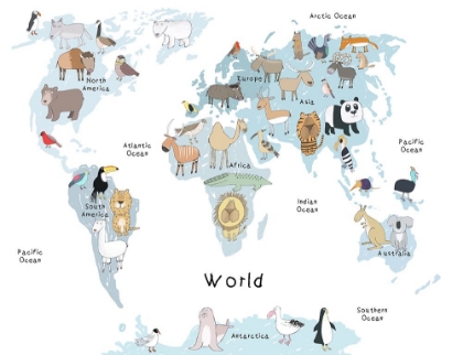 Picture of ILLUSTRATED MAP OF THE WORLD WITH CUTE ANIMALS