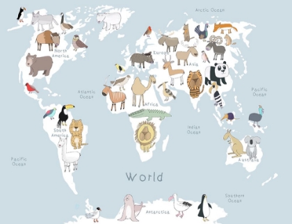 Picture of ILLUSTRATED MAP OF THE WORLD WITH CUTE ANIMALS