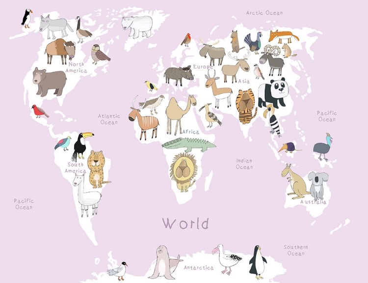 Picture of ILLUSTRATED MAP OF THE WORLD WITH CUTE ANIMALS