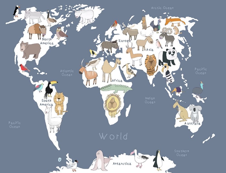 Picture of ILLUSTRATED MAP OF THE WORLD WITH CUTE ANIMALS