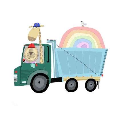 Picture of LION A GIRAFFE IN CONSTRUCTION TRUCK WITH RAINBOW