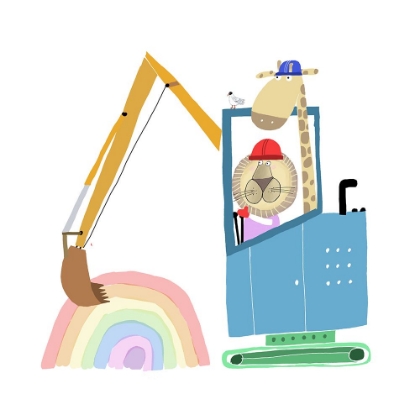 Picture of LION AND GIRAFFE CONSTRUCTION WOKERS WITH RAINBOW BY CARLA DALY