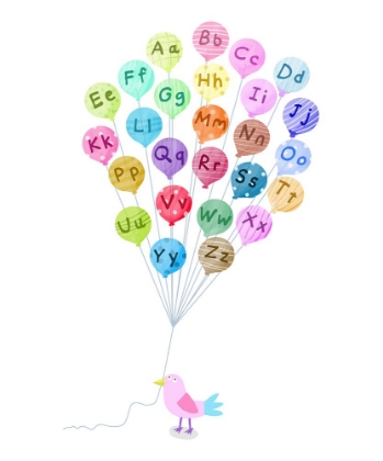 Picture of CUTE PINK BIRD WITH ALPHABET BALLOONS BY CARLA DALY