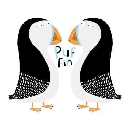 Picture of TWO PUFFINS WITH HAND DRAWN TEXT BY CARLA DALY