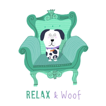 Picture of RELAX AND WOOF! CUTE BLACK AND WHITE DOG SITTING ON ARMCHAIR