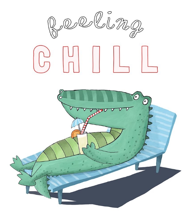 Picture of FEELING CHILL! FUNNY CROCODILE LOUNGING IN THE SUNSHINE BY ARTIST CARLA DALY