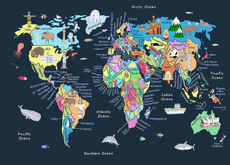 Picture of EDUCATIONAL ILLUSTRATED MAP OF THE WORLD FOR KIDS