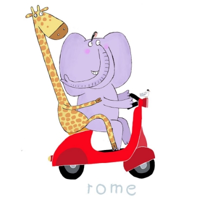 Picture of GIRAFFE AND ELEPHANT TRAVEL THROUGH THE STREETS OF ROME ON A VESPA