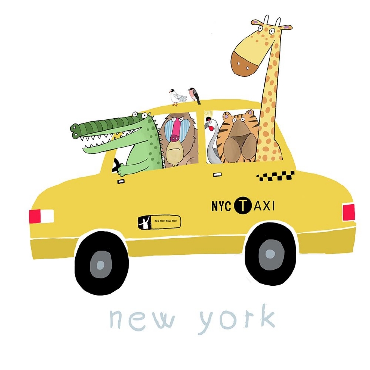 Picture of JUNGLE ANIMALS IN A YELLOW TAXI IN NEW YORK BY CARLA DALY