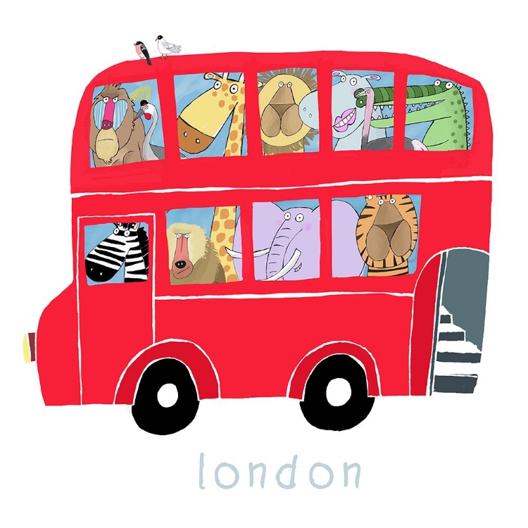 Picture of RED LONDON BUS WITH JUNGLE ANIMALS BY CARLA DALY