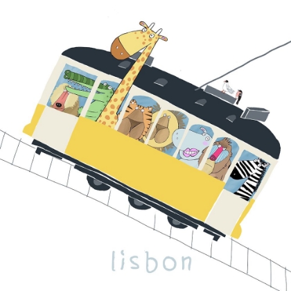 Picture of FAMOUS LISBON YELLOW TRAM WITH JUNGLE ANIMALS BY CARLA DALY