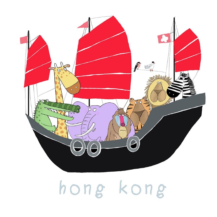 Picture of JUNGLE ANIMALS TRAVELLING IN A JUNK BOAT IN HONG KONG BY CARLA DALY