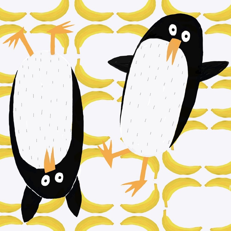 Picture of FUNNY PENGUINS WITH BANANA PATTERN BACKGROUND BY CARLA DALY