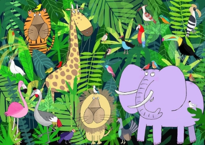 Picture of JUNGLE ANIMALS DEEP IN THE JUNGLE FOLIAGE BY ARTIST CARLA DALY