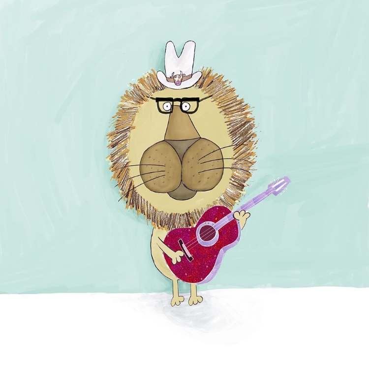 Picture of ROCK STAR LION WITH A COWBOY HAT PLAYS HIS GUITAR BY CARLA DALY