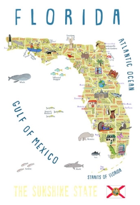 Picture of ILLUSTRATED MAP OF FLORIDA BY ARTIST CARLA DALY