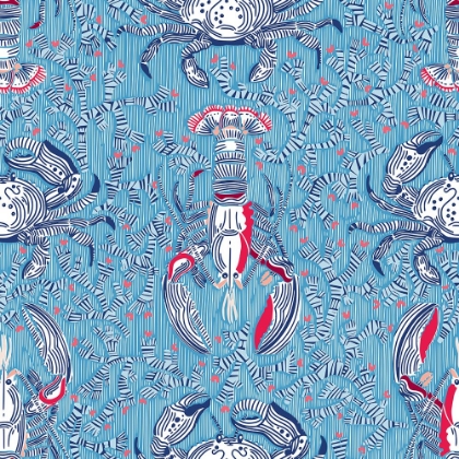 Picture of LOBSTER AND CRAB COASTAL NOSTALGIA SUMMER BLUE PATTERN