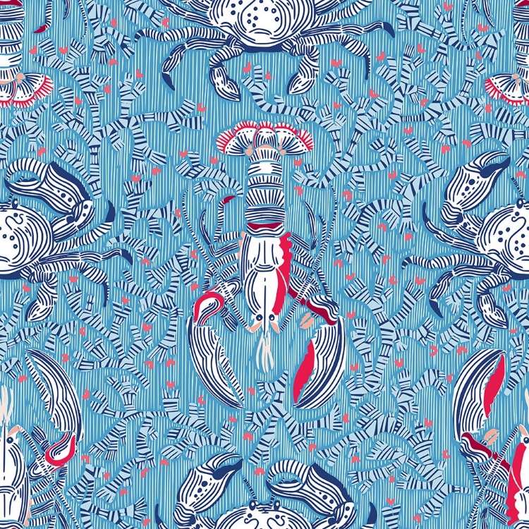 Picture of LOBSTER AND CRAB COASTAL NOSTALGIA SUMMER BLUE PATTERN