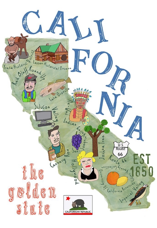 Picture of ILLUSTRATED MAP OF CALIFORNIA WITH STATE ICONS BY CARLA DALY