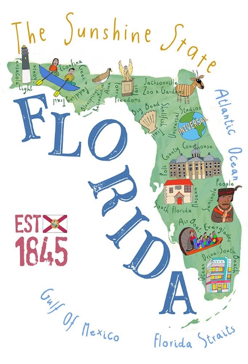 Picture of FLORIDA STATE MAP BY ARTIST CARLA DALY