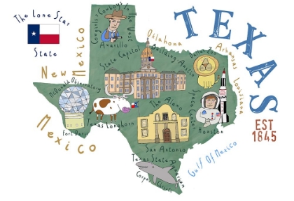 Picture of TEXAS STATE MAP BY ILLUSTRATED BY ARTIST CARLA DALY