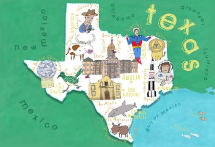 Picture of TEXAS STATE MAP ILLUSTRATION BY MAP ARTIST CARLA DALY