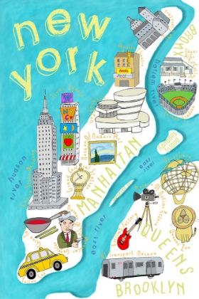 Picture of BRIGHTLY COLORED ILLUSTRATED MAP OF NEW YORK BY MAP ARTIST CARLA DALY