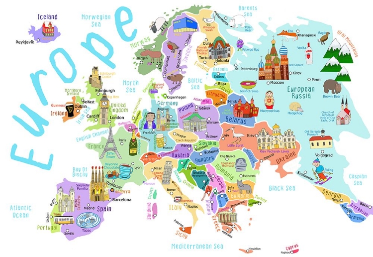 Picture of ILLUSTRATED MAP OF EUROPE BY MAP ILLUSTRATOR CARLA DALY