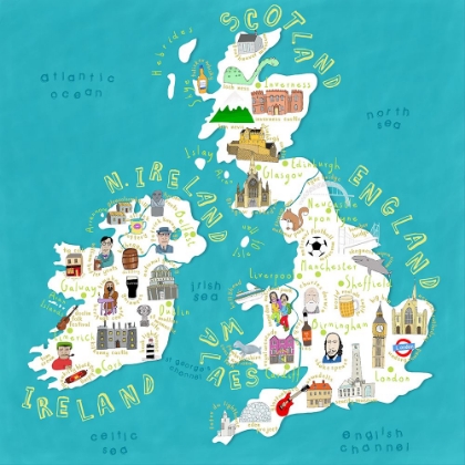 Picture of MAP OF UK AND IRELAND WITH COUNTRY ICONS BY ARTIST CARLA DALY