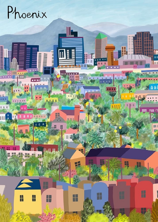 Picture of VIEW OVER PHOENIX ARIZONA ILLUSTRATED BY ARTIST CARLA DALY