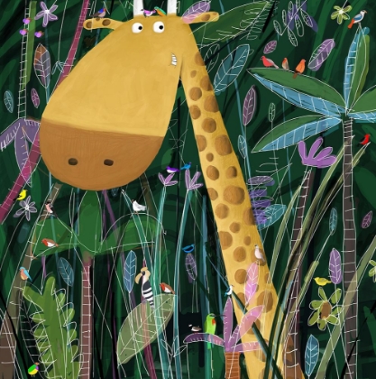 Picture of CUTE GIRAFFE PEEKS OUT OF THE JUNGLE BY ARTIST CARLA DALY