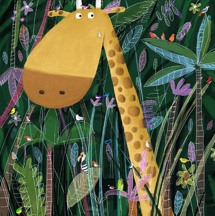 Picture of CUTE GIRAFFE PEEKS OUT OF THE JUNGLE BY ARTIST CARLA DALY