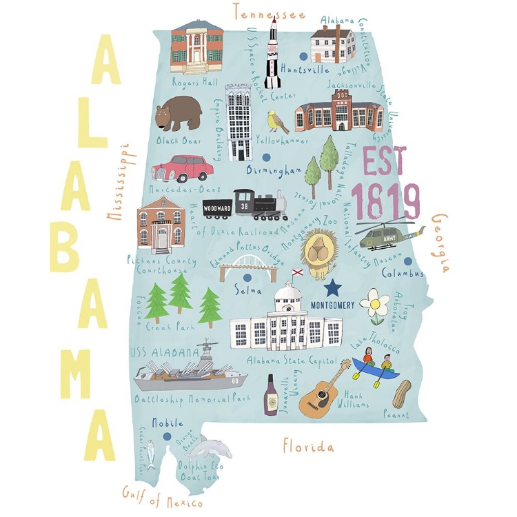 Picture of BEAUTIFUL SOUTHERN STATE OF ALABAMA BY ILLUSTRATOR CARLA DALY