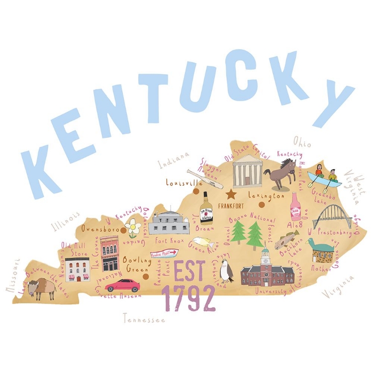 Picture of ILLUSTRATED MAP OF KENTUCKY BY ARTIST CARLA DALY