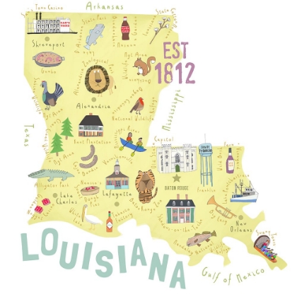 Picture of BEAUTIFULLY ILLUSTRATED MAP OF LOUISIANA BY ARTIST CARLA DALY