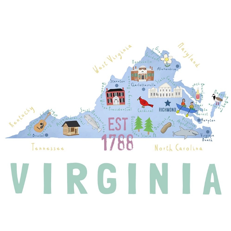 Picture of VIRGINA STATE ILLUSTRATED MAP BY ARTIST CARLA DALY