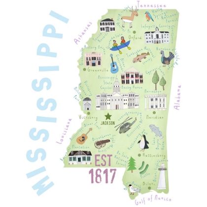 Picture of ILLUSTRATED MAP OF THE STATE OF MISSISSIPPI BY CARLA DALY