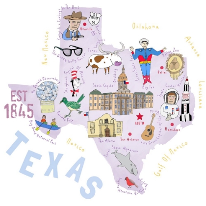 Picture of THE SOUTHERN STATE OF TEXAS BY MAP ARTIST CARLA DALY